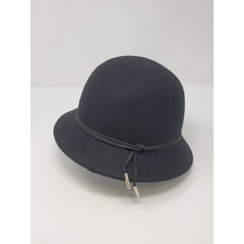 SCALA 100% WOOL BLACK CLOCHE BUCKET STYLE HAT WOMEN OS ADJUSTABLE